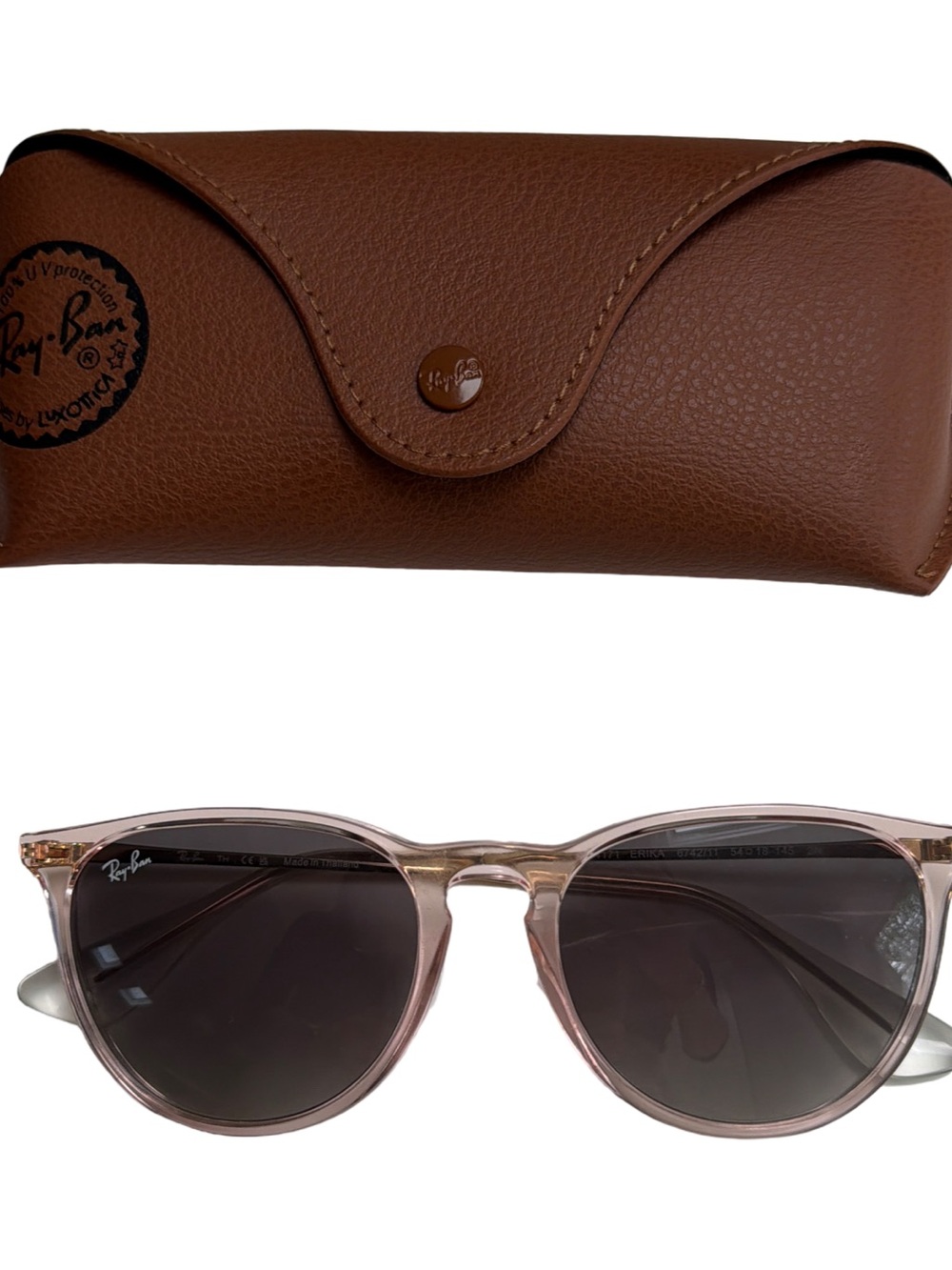 Ray-Ban Women’s Pink Transparent Round Sunglasses with Brown Case